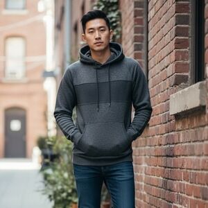 Caliville Men's Heathered Charcoal‎ Pullover Hoodie Size M Raglan Sleeve Comfort